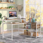 Okak Bureau informatique moderne Huch avec étagères ouvertes, Bureau d'angle multifonctionnel avec pour l'étude, le bureau, le studio
