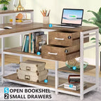 Okak Bureau informatique moderne Huch avec étagères ouvertes, Bureau d'angle multifonctionnel avec pour l'étude, le bureau, le studio
