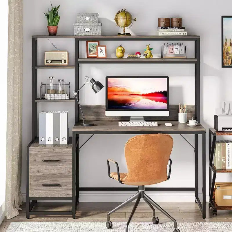 Okak Bureau informatique moderne Huch avec étagères ouvertes, Bureau d'angle multifonctionnel avec pour l'étude, le bureau, le studio