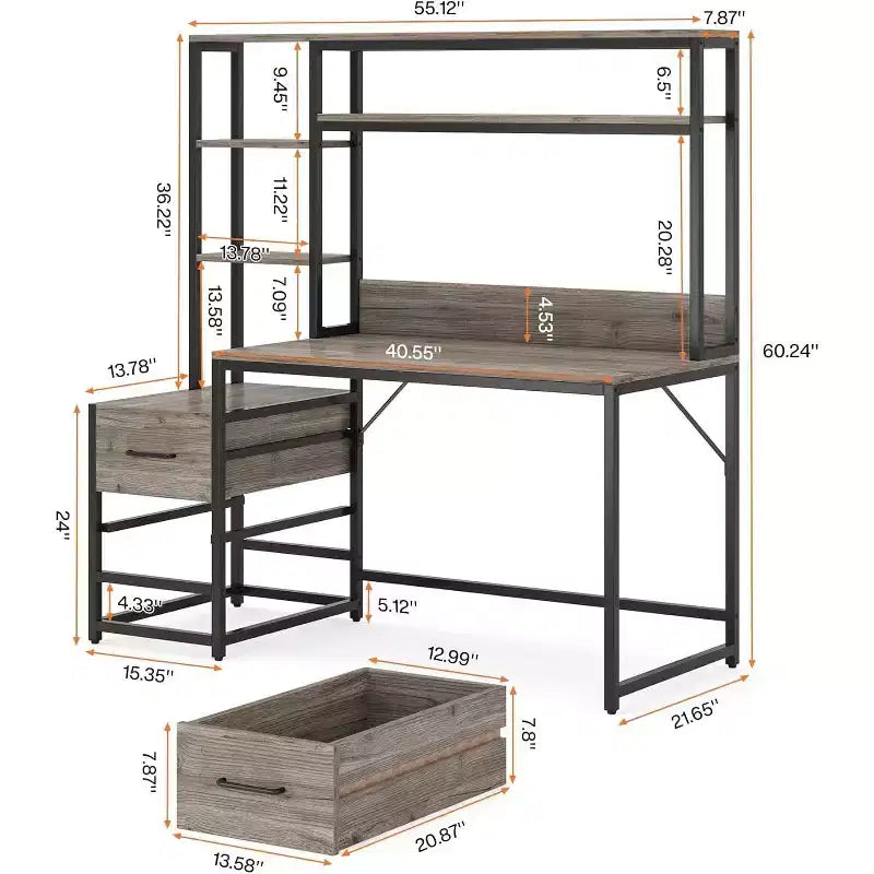 Okak Bureau informatique moderne Huch avec étagères ouvertes, Bureau d'angle multifonctionnel avec pour l'étude, le bureau, le studio