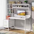 Okak Bureau informatique moderne Huch avec étagères ouvertes, Bureau d'angle multifonctionnel avec pour l'étude, le bureau, le studio