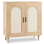 Buffet bas de 30,51 po avec rotin, pieds en bois massif, meuble de rangement de cuisine et de salon avec grand espace