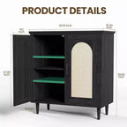 Buffet bas de 30,51 po avec rotin, pieds en bois massif, meuble de rangement de cuisine et de salon avec grand espace