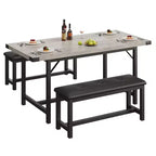 Table de salle à manger pour 4-6 personnes, table de cuisine et banc extensibles de 160 cm, ensemble de table rectangulaire avec cadre métallique et 2 bancs rembourrés pour salle à manger, appartement