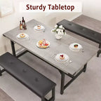 Table de salle à manger pour 4-6 personnes, table de cuisine et banc extensibles de 160 cm, ensemble de table rectangulaire avec cadre métallique et 2 bancs rembourrés pour salle à manger, appartement