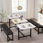 Table de salle à manger pour 4-6 personnes, table de cuisine et banc extensibles de 160 cm, ensemble de table rectangulaire avec cadre métallique et 2 bancs rembourrés pour salle à manger, appartement