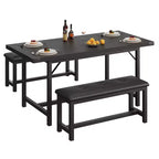 Table de salle à manger pour 4-6 personnes, table de cuisine et banc extensibles de 160 cm, ensemble de table rectangulaire avec cadre métallique et 2 bancs rembourrés pour salle à manger, appartement