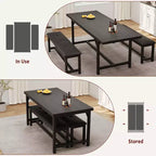 Table de salle à manger pour 4-6 personnes, table de cuisine et banc extensibles de 160 cm, ensemble de table rectangulaire avec cadre métallique et 2 bancs rembourrés pour salle à manger, appartement