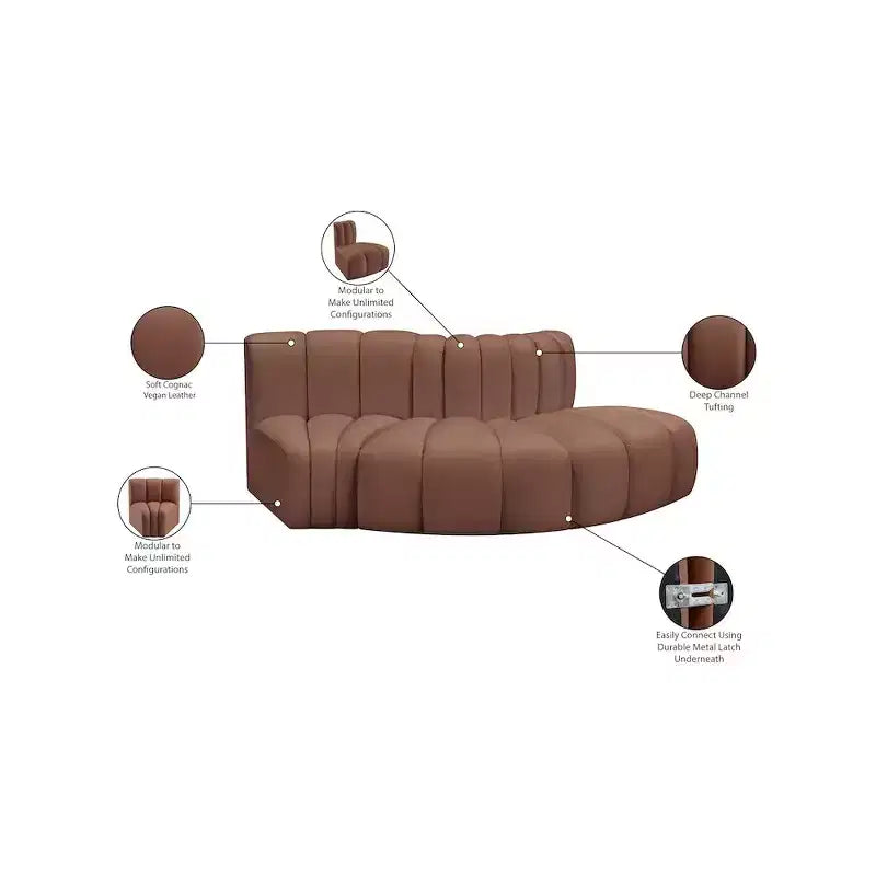 Meridian Furniture, Canapé Modulable Arc en Cuir Vegan Cognac