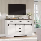Commode à 6 tiroirs avec rangement, commode et chiffonnier de style campagnard avec portes coulissantes de grange, armoire de rangement en bois pour chambre à coucher, salon