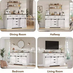 Commode à 6 tiroirs avec rangement, commode et chiffonnier de style campagnard avec portes coulissantes de grange, armoire de rangement en bois pour chambre à coucher, salon