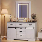 Commode à 6 tiroirs avec rangement, commode et chiffonnier de style campagnard avec portes coulissantes de grange, armoire de rangement en bois pour chambre à coucher, salon
