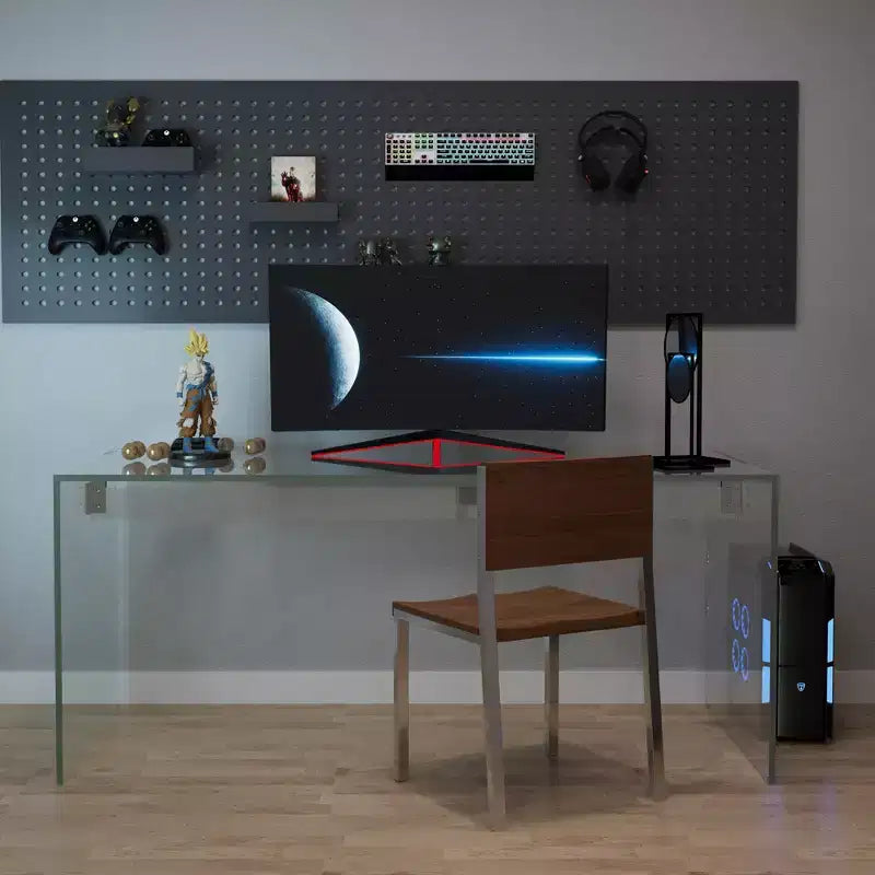 Gaoyangjiaju 53 Bureau Moderne Transparent en Acrylique - Table d'Écriture Minimaliste Transparente avec Accents Chromés - Bureau d'Ordinateur Chic pour la Maison - Transparent