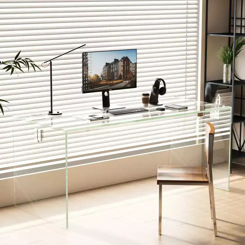 Gaoyangjiaju 53 Bureau Moderne Transparent en Acrylique - Table d'Écriture Minimaliste Transparente avec Accents Chromés - Bureau d'Ordinateur Chic pour la Maison - Transparent