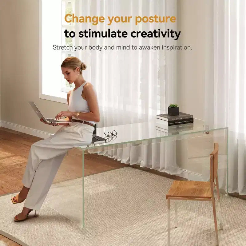 Gaoyangjiaju 53 Bureau Moderne Transparent en Acrylique - Table d'Écriture Minimaliste Transparente avec Accents Chromés - Bureau d'Ordinateur Chic pour la Maison - Transparent