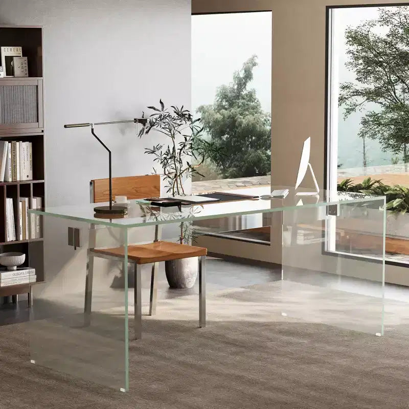 Gaoyangjiaju 53 Bureau Moderne Transparent en Acrylique - Table d'Écriture Minimaliste Transparente avec Accents Chromés - Bureau d'Ordinateur Chic pour la Maison - Transparent