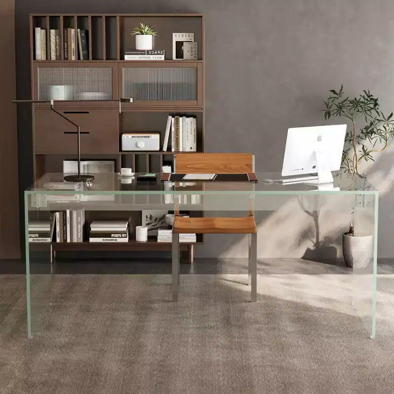 Gaoyangjiaju 53 Bureau Moderne Transparent en Acrylique - Table d'Écriture Minimaliste Transparente avec Accents Chromés - Bureau d'Ordinateur Chic pour la Maison - Transparent