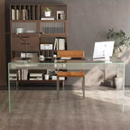 Gaoyangjiaju 53 Bureau Moderne Transparent en Acrylique - Table d'Écriture Minimaliste Transparente avec Accents Chromés - Bureau d'Ordinateur Chic pour la Maison - Transparent