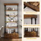 Coolmee Étagère à Livres 5 Niveaux avec Tiroir de Rangement, Bibliothèque Haute 205 cm avec Cadre Métallique, Étagère Ouverte pour Salon, Bureau, Chambre, Bibliothèque