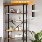 Coolmee Étagère à Livres 5 Niveaux avec Tiroir de Rangement, Bibliothèque Haute 205 cm avec Cadre Métallique, Étagère Ouverte pour Salon, Bureau, Chambre, Bibliothèque