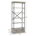 Coolmee Étagère à Livres 5 Niveaux avec Tiroir de Rangement, Bibliothèque Haute 205 cm avec Cadre Métallique, Étagère Ouverte pour Salon, Bureau, Chambre, Bibliothèque
