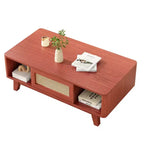 MAYEERTY Table Basse Carrée Moderne en Bois de Cerisier de 112 cm avec Tiroir en Rotin pour Salon