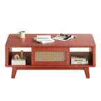 MAYEERTY Table Basse Carrée Moderne en Bois de Cerisier de 112 cm avec Tiroir en Rotin pour Salon