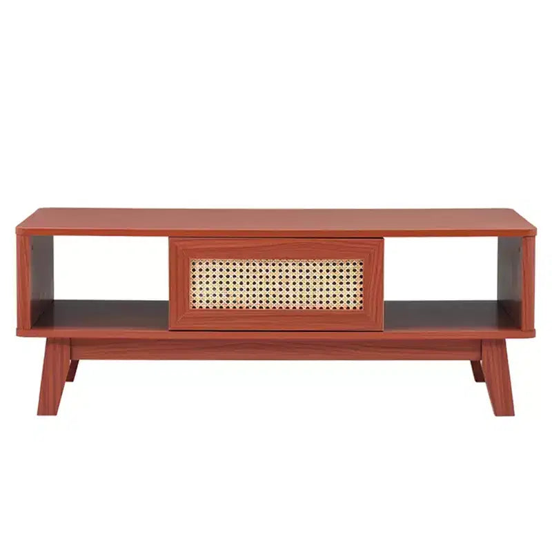 MAYEERTY Table Basse Carrée Moderne en Bois de Cerisier de 112 cm avec Tiroir en Rotin pour Salon