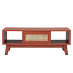 MAYEERTY Table Basse Carrée Moderne en Bois de Cerisier de 112 cm avec Tiroir en Rotin pour Salon