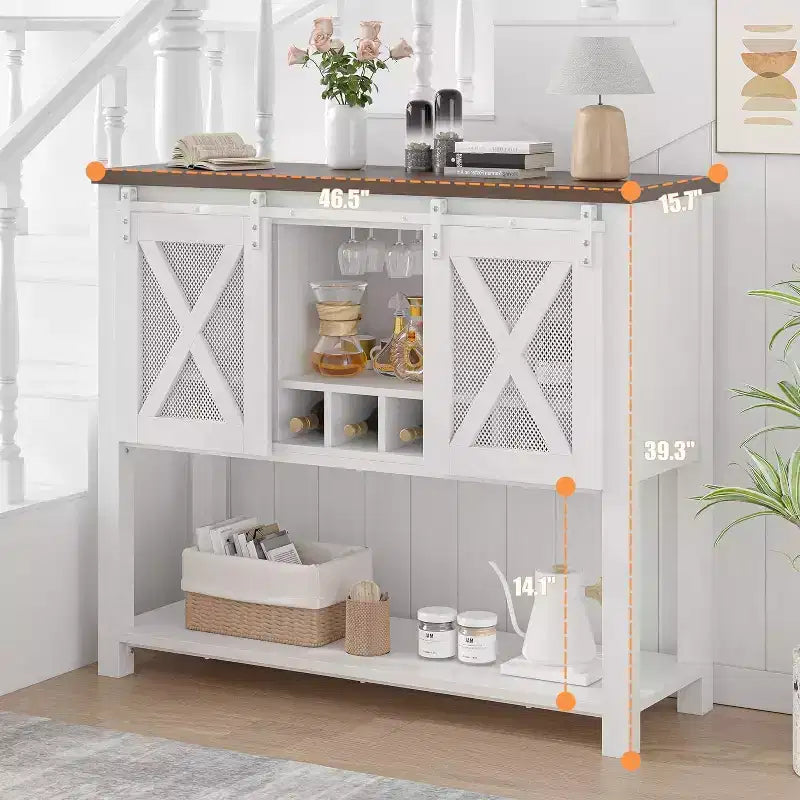 Meuble de bar de ferme COZONY avec porte-verres à vin - Buffet avec porte de grange pour cuisine, salle à manger et salon