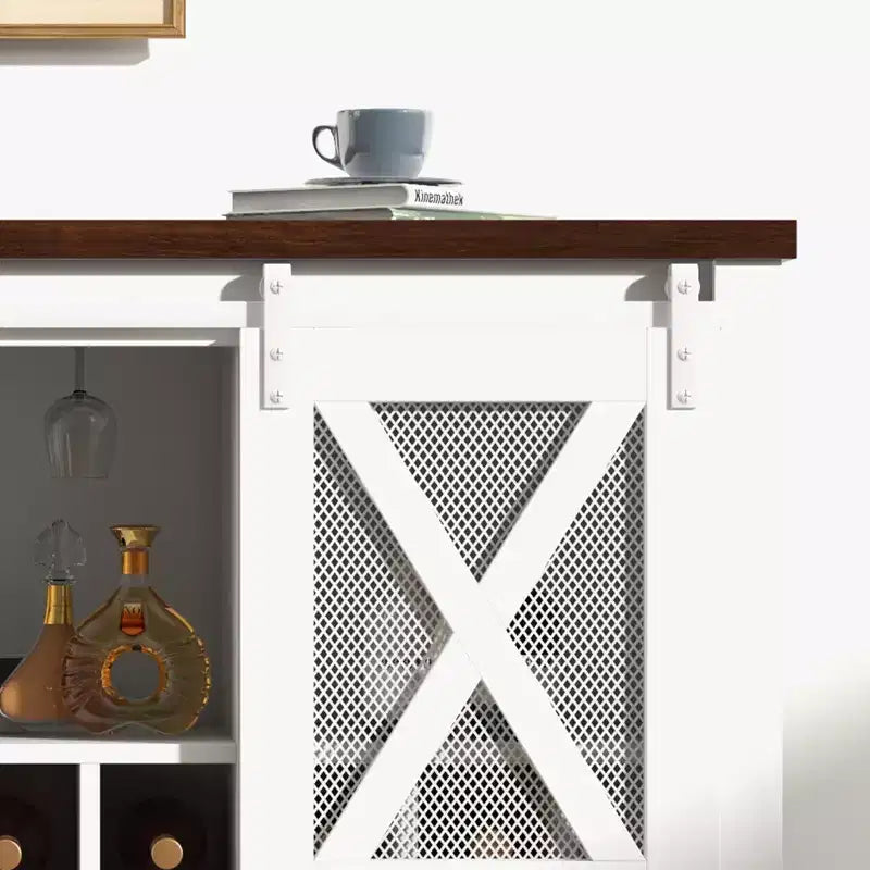 Meuble de bar de ferme COZONY avec porte-verres à vin - Buffet avec porte de grange pour cuisine, salle à manger et salon