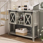Meuble de bar de ferme COZONY avec porte-verres à vin - Buffet avec porte de grange pour cuisine, salle à manger et salon