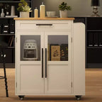 Chariot de desserte Coolmee 107 cm - Dessus en bois avec tiroir, 3 étagères et roulettes verrouillables, rangement mobile style ferme pour petites cuisines