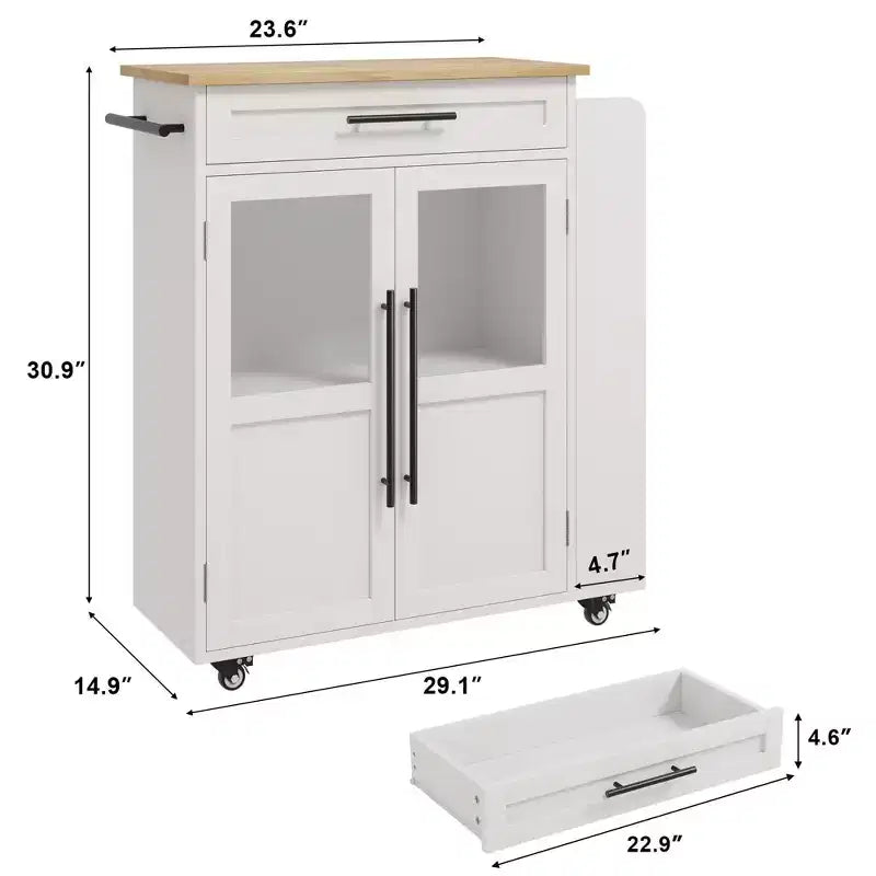 Chariot de desserte Coolmee 107 cm - Dessus en bois avec tiroir, 3 étagères et roulettes verrouillables, rangement mobile style ferme pour petites cuisines