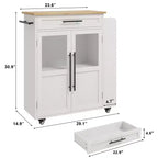 Chariot de desserte Coolmee 107 cm - Dessus en bois avec tiroir, 3 étagères et roulettes verrouillables, rangement mobile style ferme pour petites cuisines