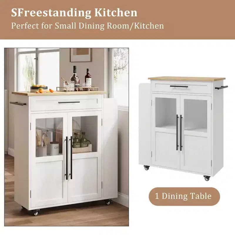 Chariot de desserte Coolmee 107 cm - Dessus en bois avec tiroir, 3 étagères et roulettes verrouillables, rangement mobile style ferme pour petites cuisines