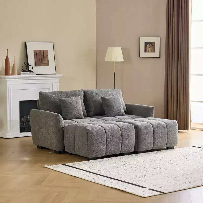 Karl Home | Canapé d'angle américain touffeté en boucle verte de 195,6 cm de large avec bras ronds et pouf