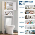 Meuble de rangement 63 au-dessus des toilettes, organisateur de salle de bain de style ferme au-dessus des toilettes avec portes en rotin, meuble de rangement autoportant en bois au-dessus des toilettes, blanc