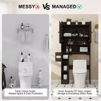Meuble de rangement au-dessus des toilettes, organisateur de salle de bain de style ferme avec porte-papier toilette et étagère réglable