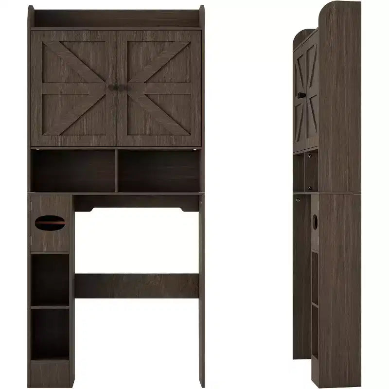 Meuble de rangement au-dessus des toilettes, organisateur de salle de bain de style ferme avec porte-papier toilette et étagère réglable