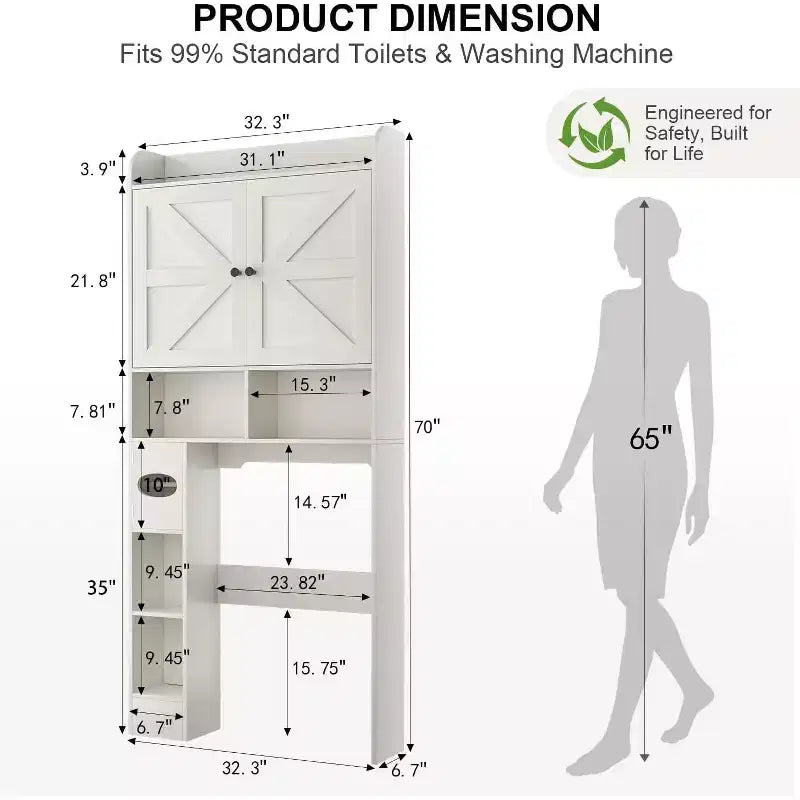 Meuble de rangement au-dessus des toilettes, organisateur de salle de bain de style ferme avec porte-papier toilette et étagère réglable