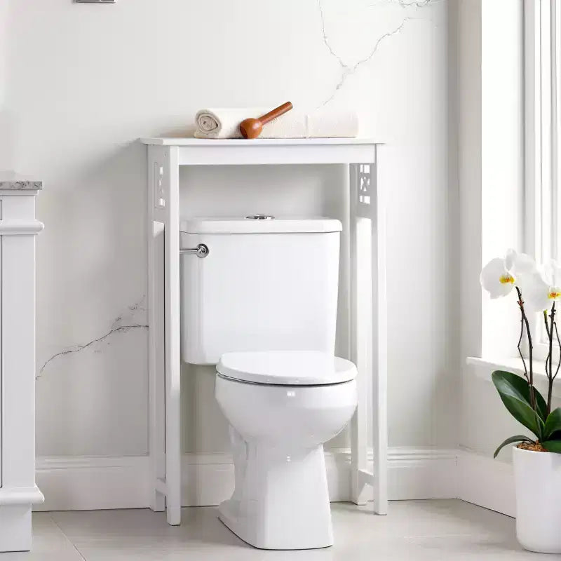 Étagère de rangement Derby pour toilettes, 94 cm de hauteur, organisateur de salle de bain peu encombrant, moderne et autoportant pour articles de toilette et serviettes, blanc