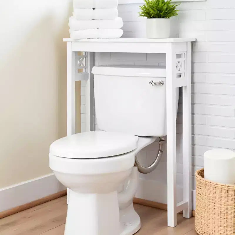 Étagère de rangement Derby pour toilettes, 94 cm de hauteur, organisateur de salle de bain peu encombrant, moderne et autoportant pour articles de toilette et serviettes, blanc