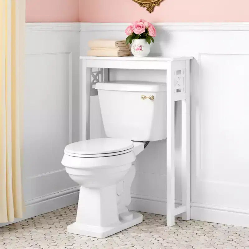 Étagère de rangement Derby pour toilettes, 94 cm de hauteur, organisateur de salle de bain peu encombrant, moderne et autoportant pour articles de toilette et serviettes, blanc