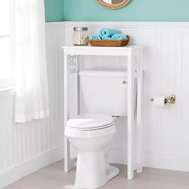 Étagère de rangement Derby pour toilettes, 94 cm de hauteur, organisateur de salle de bain peu encombrant, moderne et autoportant pour articles de toilette et serviettes, blanc