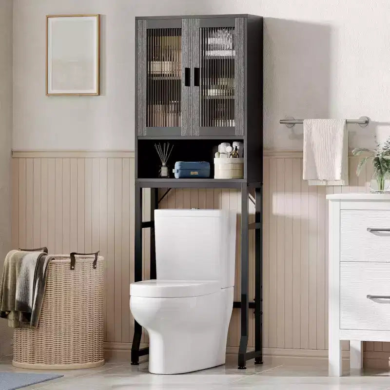Dcolora Over The Toilet Storage Cabinet, Bathroom Organizer with Tempered Glass Doors