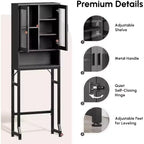 Meuble de rangement au-dessus des toilettes, Organisateur de salle de bain avec portes en verre trempé