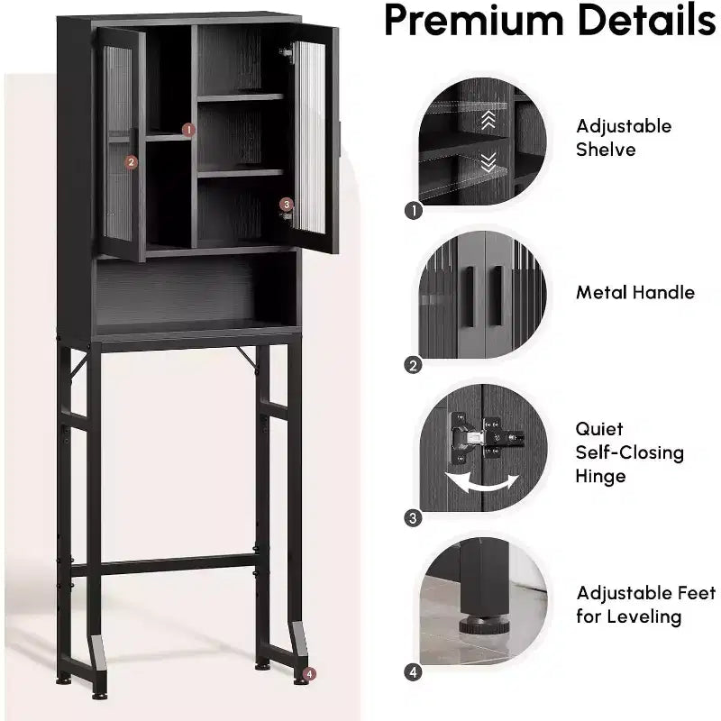 Meuble de rangement au-dessus des toilettes, Organisateur de salle de bain avec portes en verre trempé
