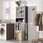 Meuble de rangement au-dessus des toilettes, Organisateur de salle de bain avec portes en verre trempé