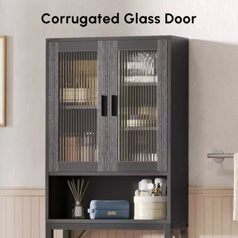 Meuble de rangement au-dessus des toilettes, Organisateur de salle de bain avec portes en verre trempé